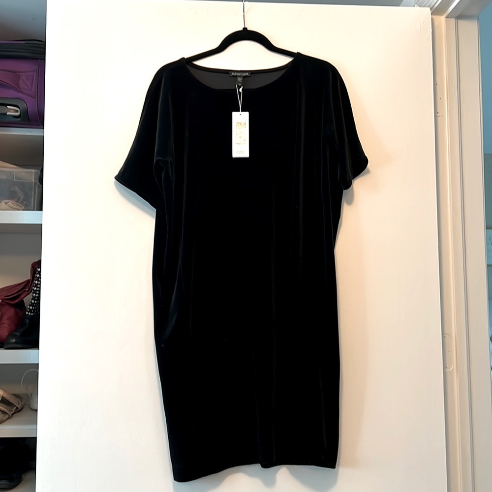NWT Eileen Fisher stretch velvet black dress